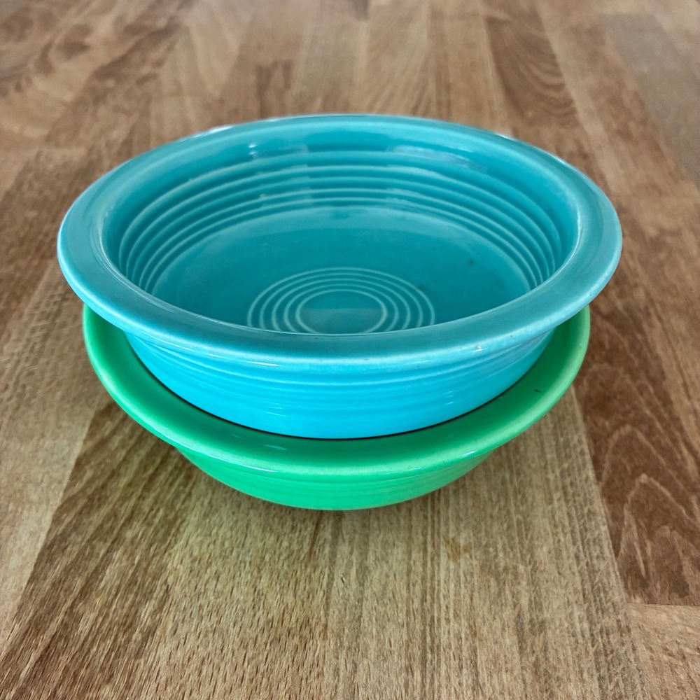 Vtg Fiesta Fruit Bowls Turquoise Blue Shamrock Green Set of 2 Home Laughlin USA